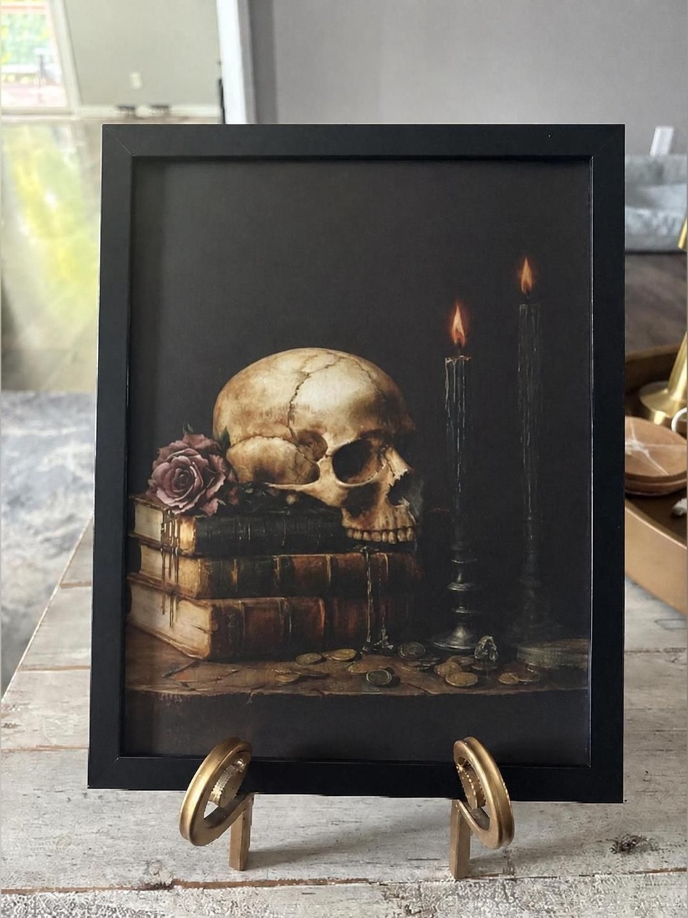 Black Gothic Skull Still Life Wall Framed 8x10 Art Print